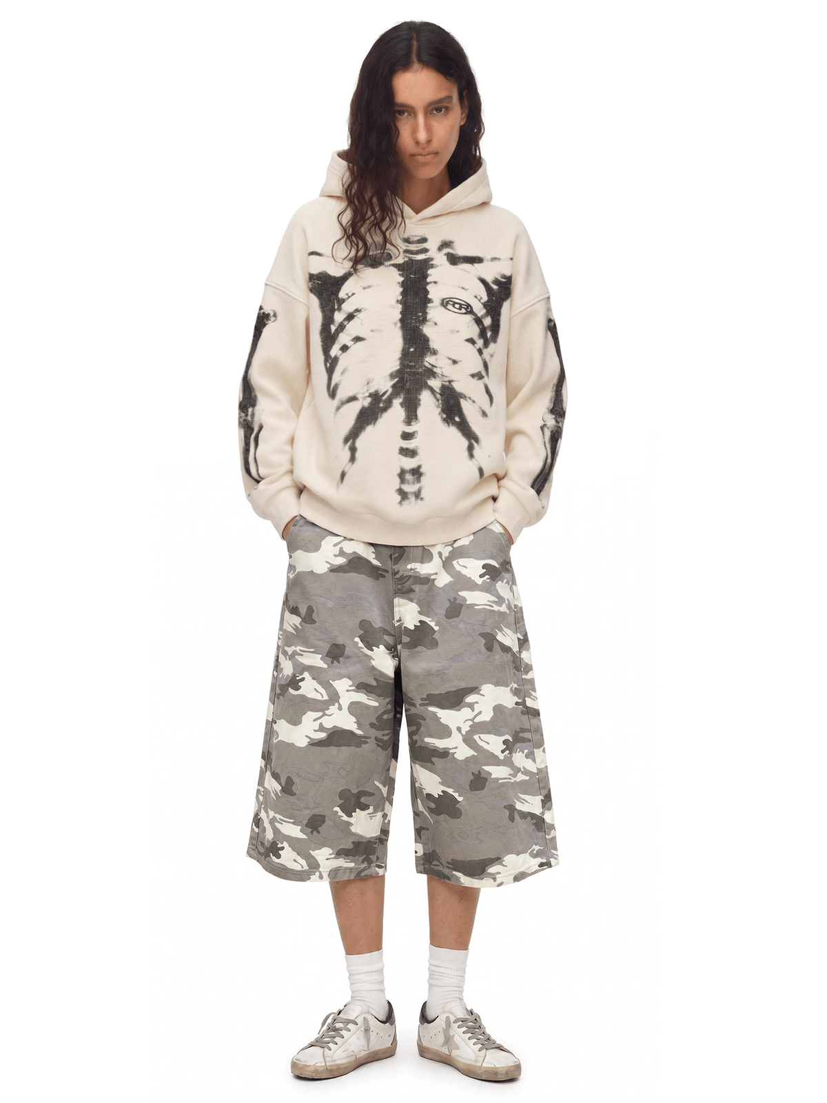 Wafelhoodie met X-Ray-skeletprint
