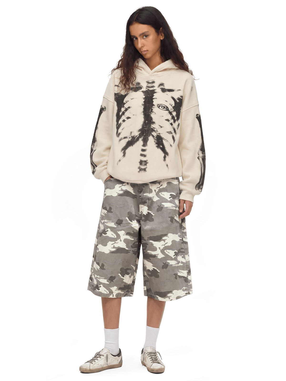 Wafelhoodie met X-Ray-skeletprint