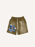 Skull&Letter Faux Decal Print Drawstring Waist Shorts