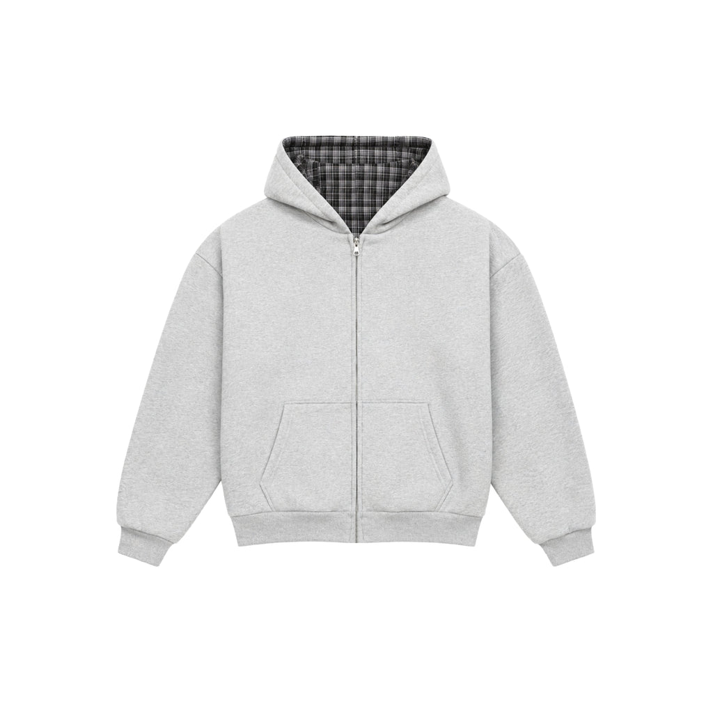 Reversible Plaid Zip-Hoodie V2 (Light Grey/Slate Grey )
