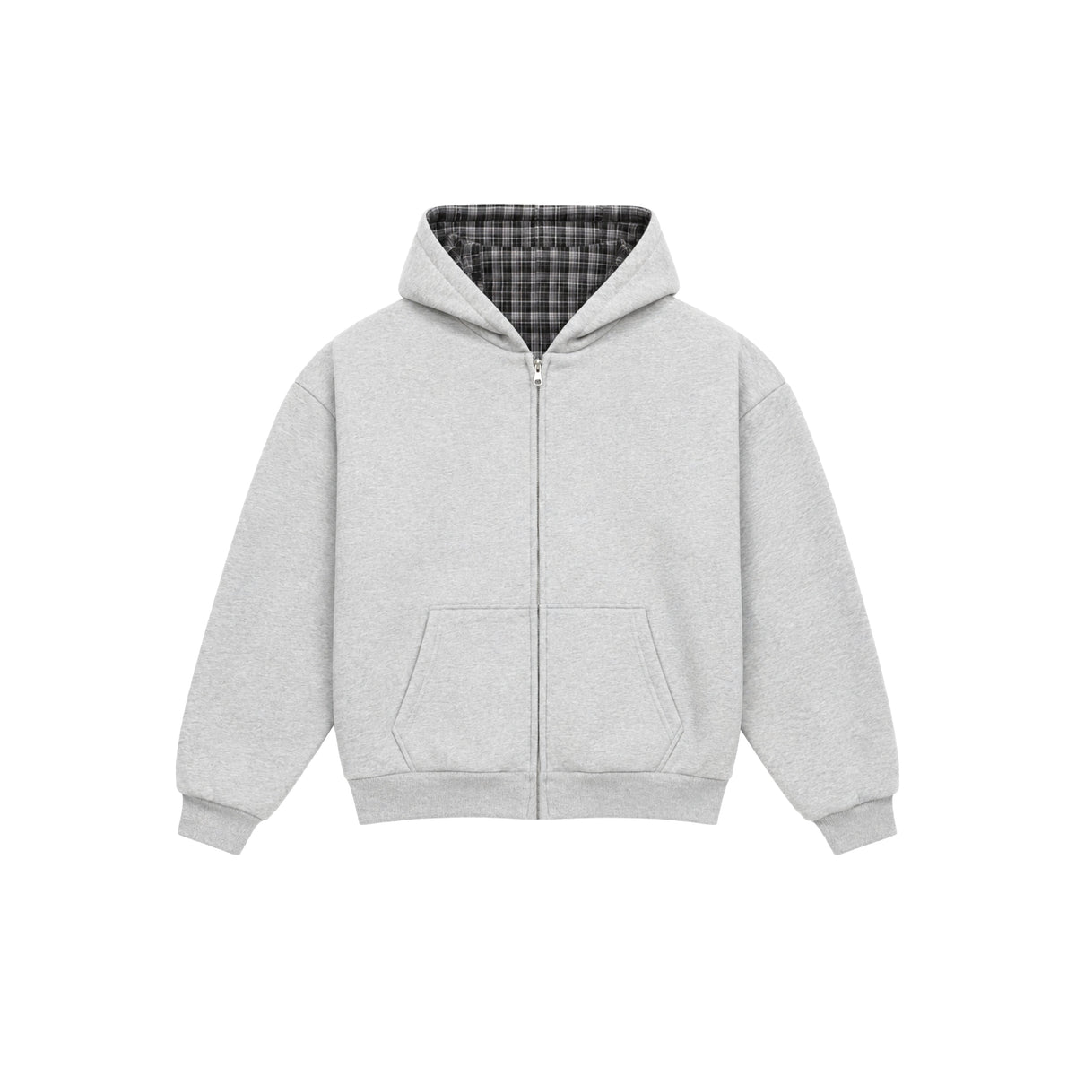 Reversible Plaid Zip-Hoodie V2 (Light Grey/Slate Grey )