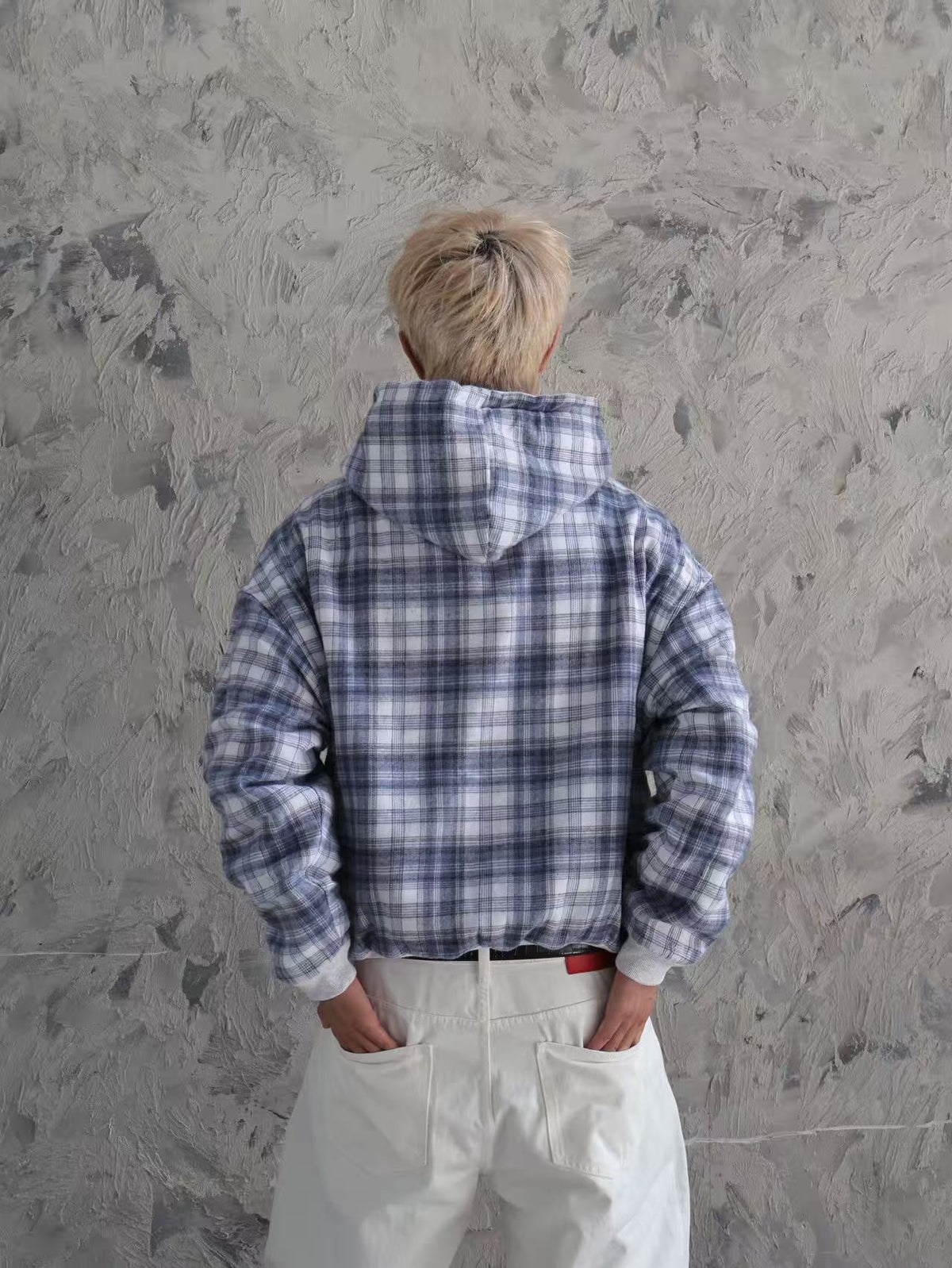 Reversible Plaid Zip-Hoodie V2（Light Grey/Blue）