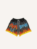Shorts à taille élastique avec imprimé démon, crâne et lettres