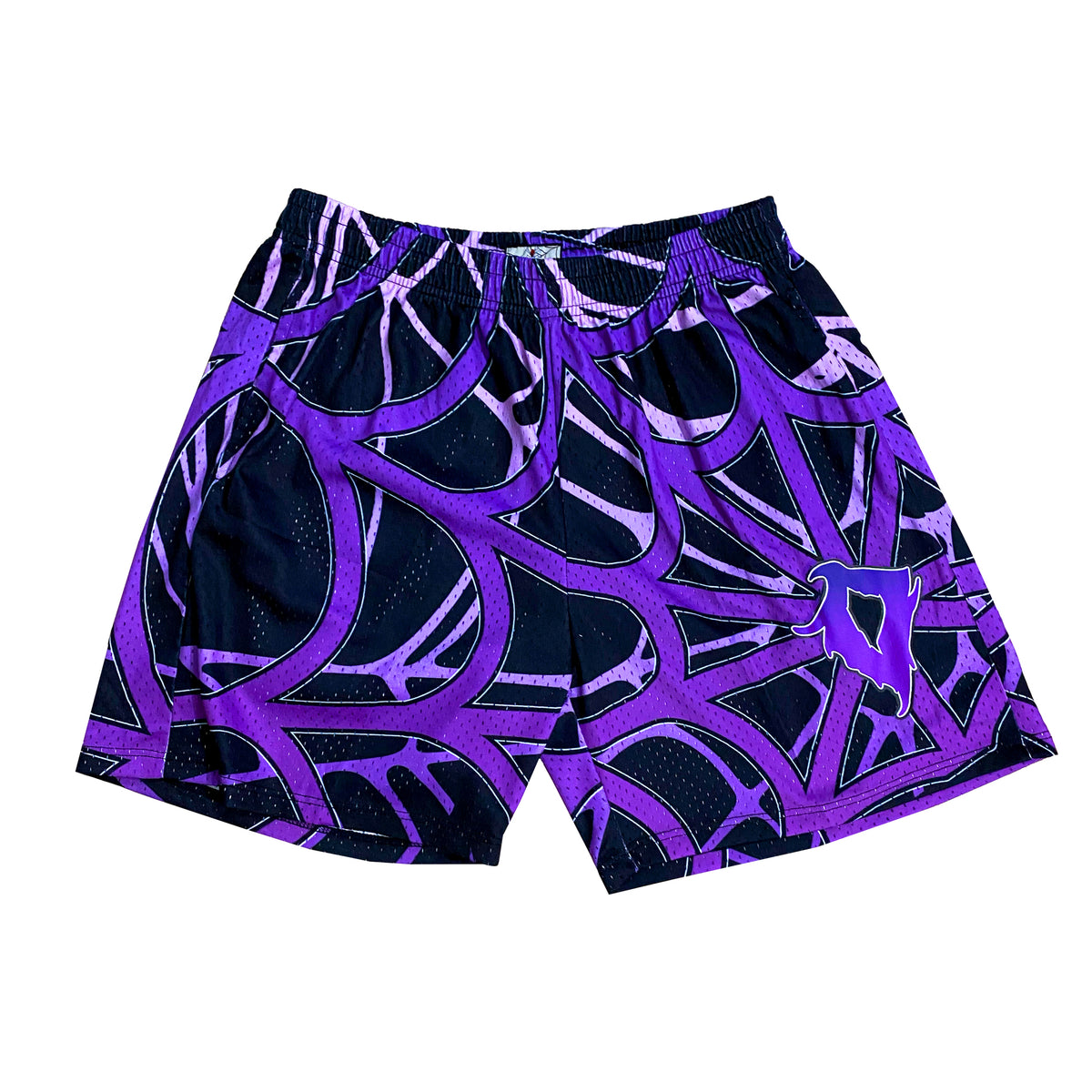 Casual meshshort van mesh met spinnenwebprint