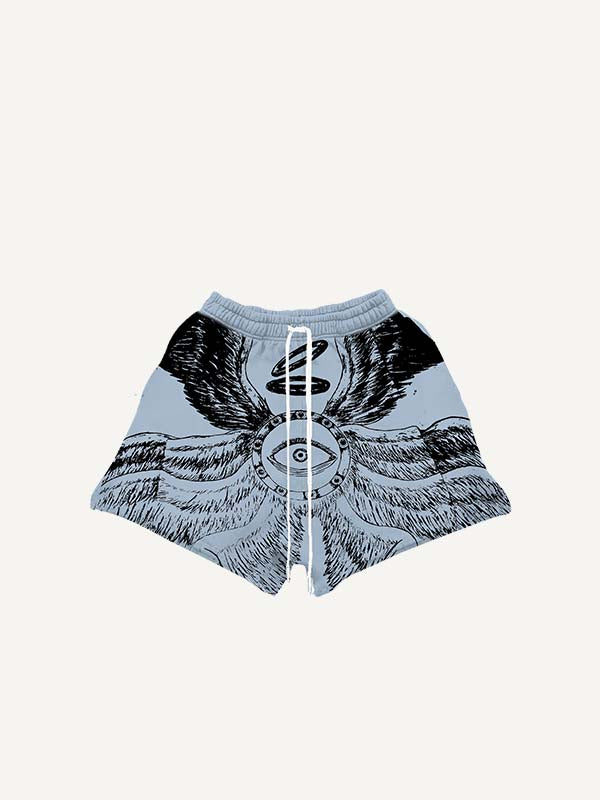 Figure&Eye&Wing&Graphic Print Drawstring Waist Shorts