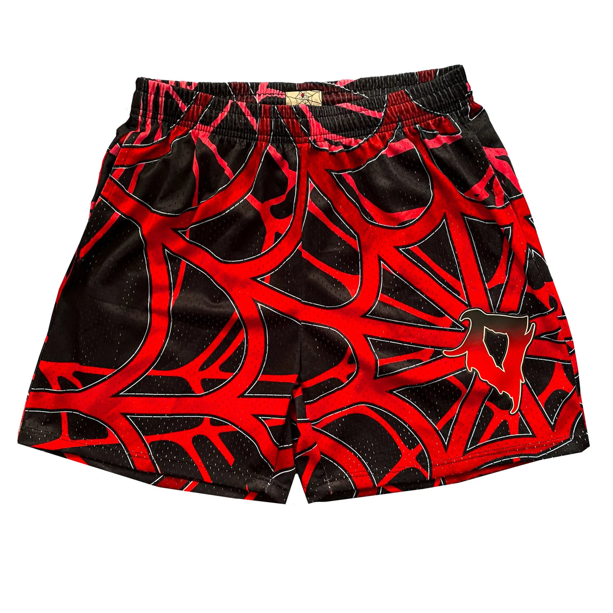 Casual meshshort van mesh met spinnenwebprint