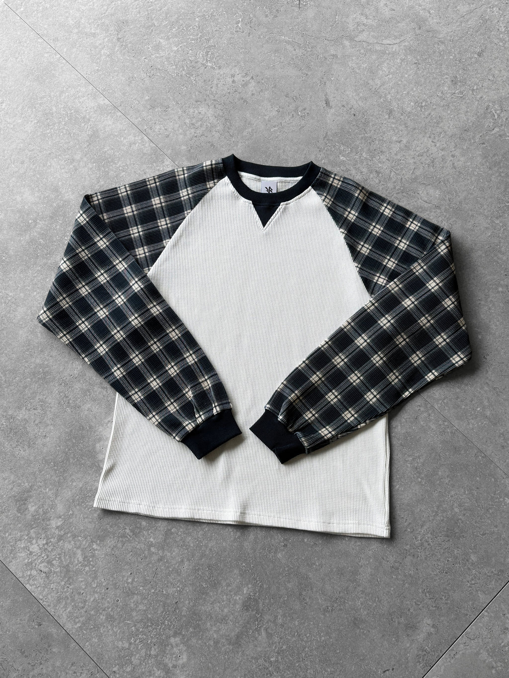 BLUZA WAFFLE Z DŁUGIM RĘKAWEM - granatowy