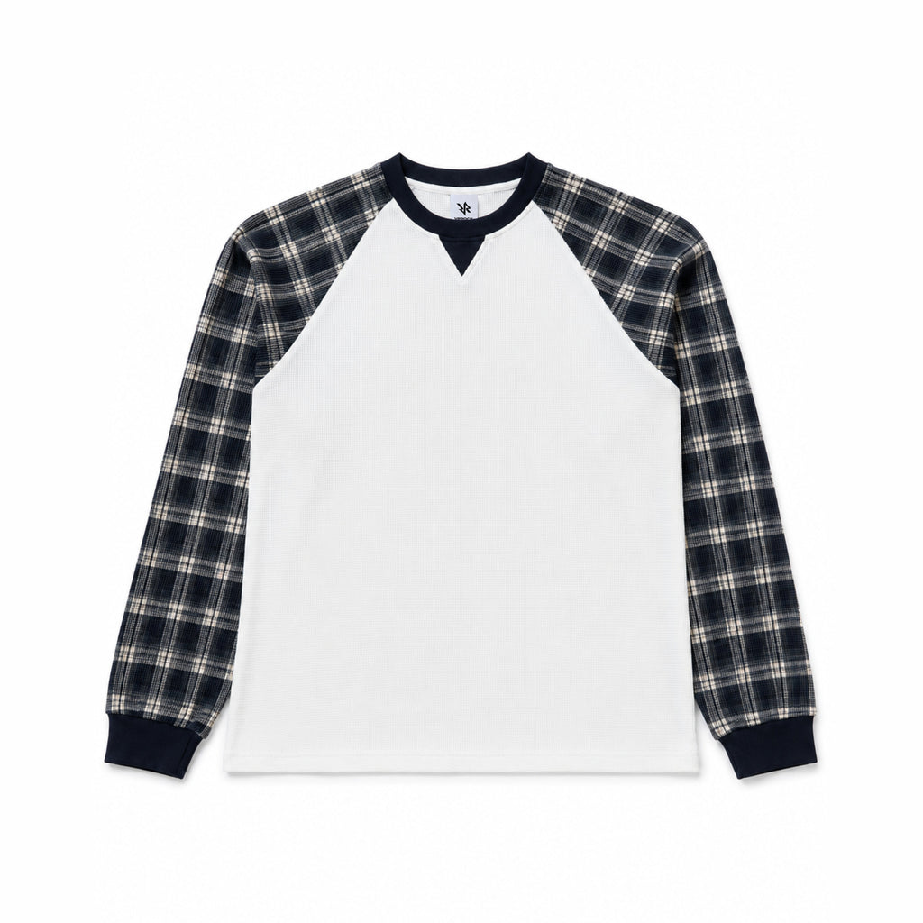 BLUZA WAFFLE Z DŁUGIM RĘKAWEM - granatowy
