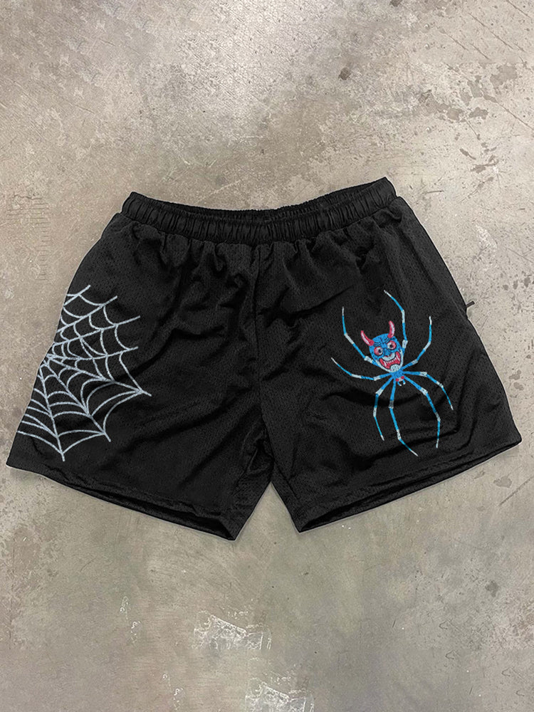 Zwarte meshshort met spinnenprint