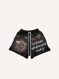 Shorts à taille élastique à cordon avec imprimé soleil, étoile et lettres