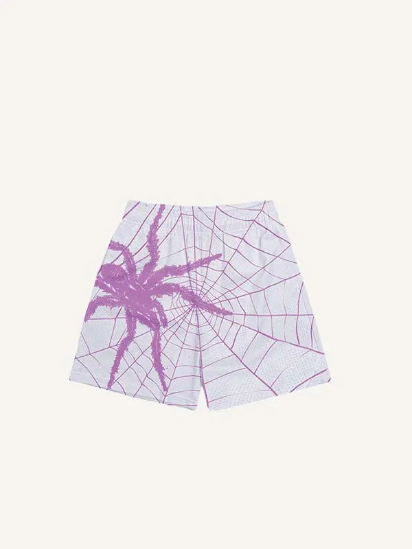 Spider&Web Print Drawstring Waist Shorts