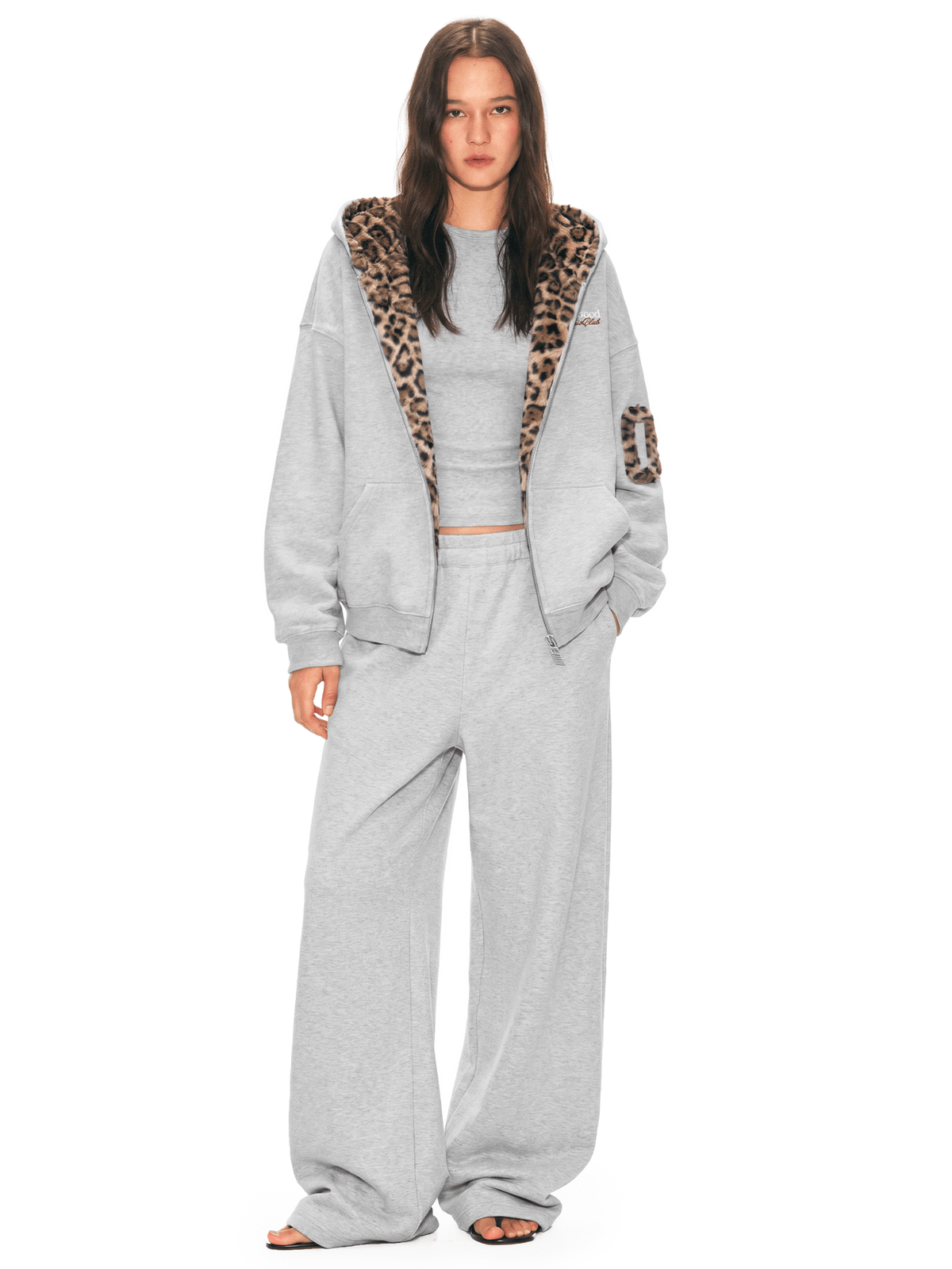Wild hoodie met luipaardvoering en rits