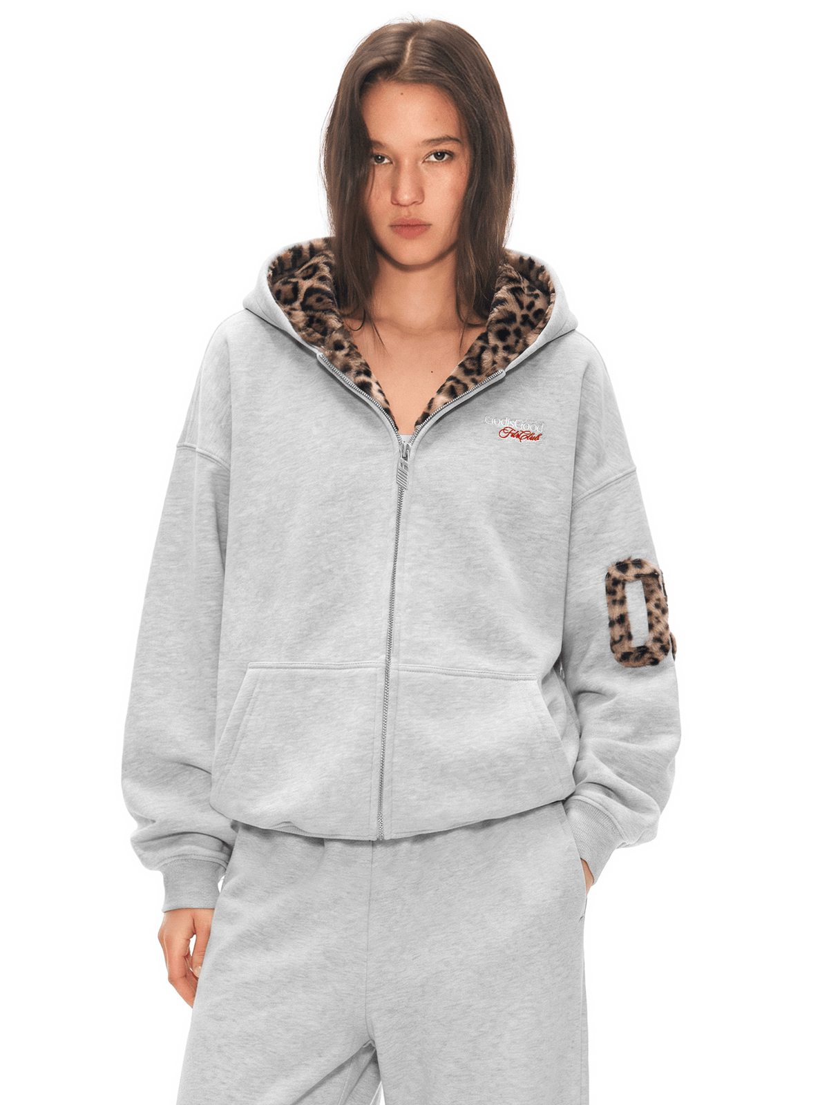 Wild hoodie met luipaardvoering en rits