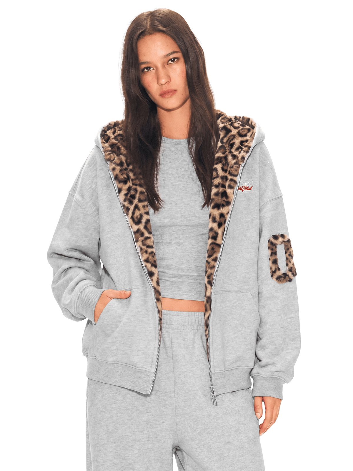 Wild hoodie met luipaardvoering en rits