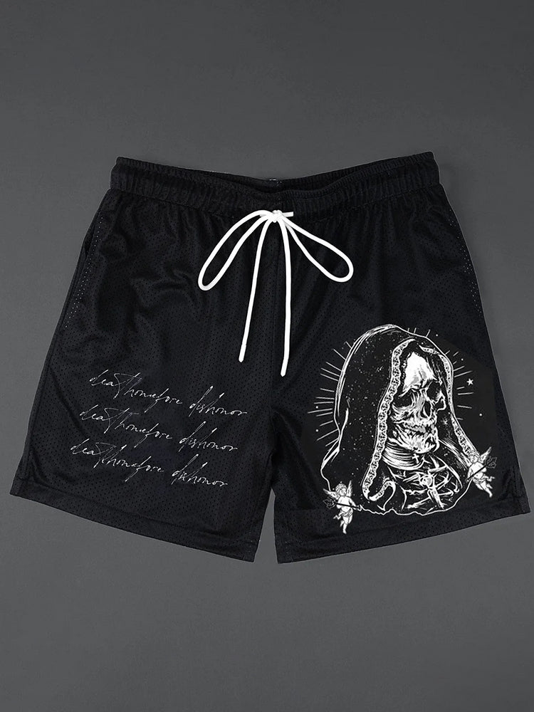 Casual streetwear-meshshort met schedelprint
