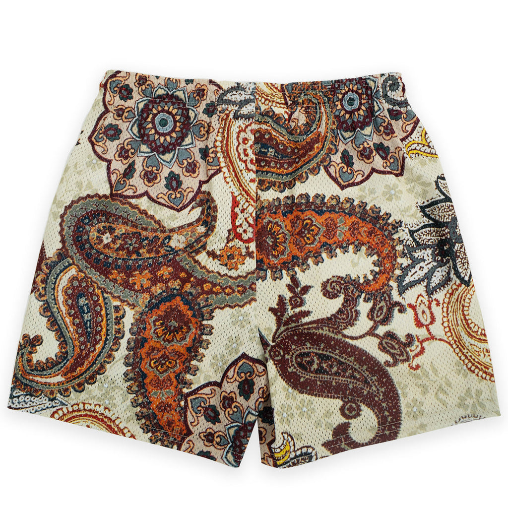 Męskie szorty z siateczki z grafiką w stylu vintage i paisley