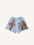 Shorts mit Kordelzug, Figure- & Kreuz- & Augen- & Schlangen- & Buchstaben-Print