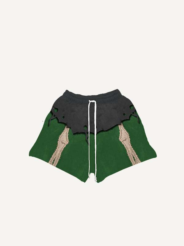 Pantaloncini con stampa di scheletro colorblock effetto decalcomania e vita con coulisse