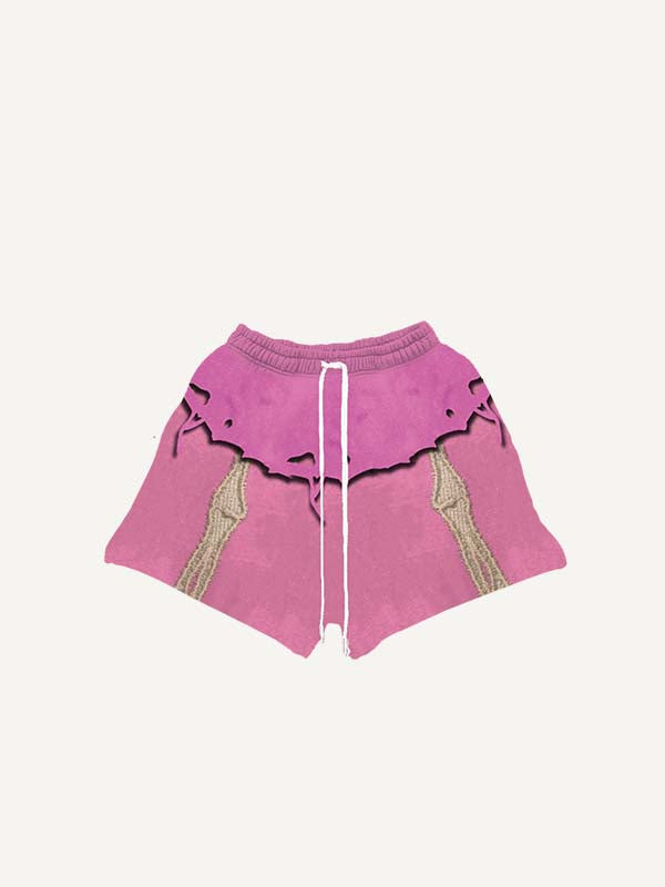 Pantaloncini con stampa di scheletro colorblock effetto decalcomania e vita con coulisse