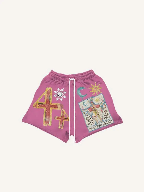 Pantaloncini con coulisse in vita, stampa grafica e lettere