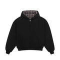 Omkeerbare geruite hoodie met rits V2（Zwart/Bruin）