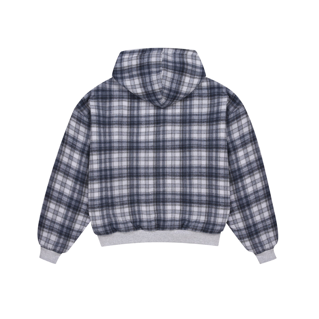 Felpa con cappuccio e zip reversibile a quadri V2（Grigio chiaro/Blu）