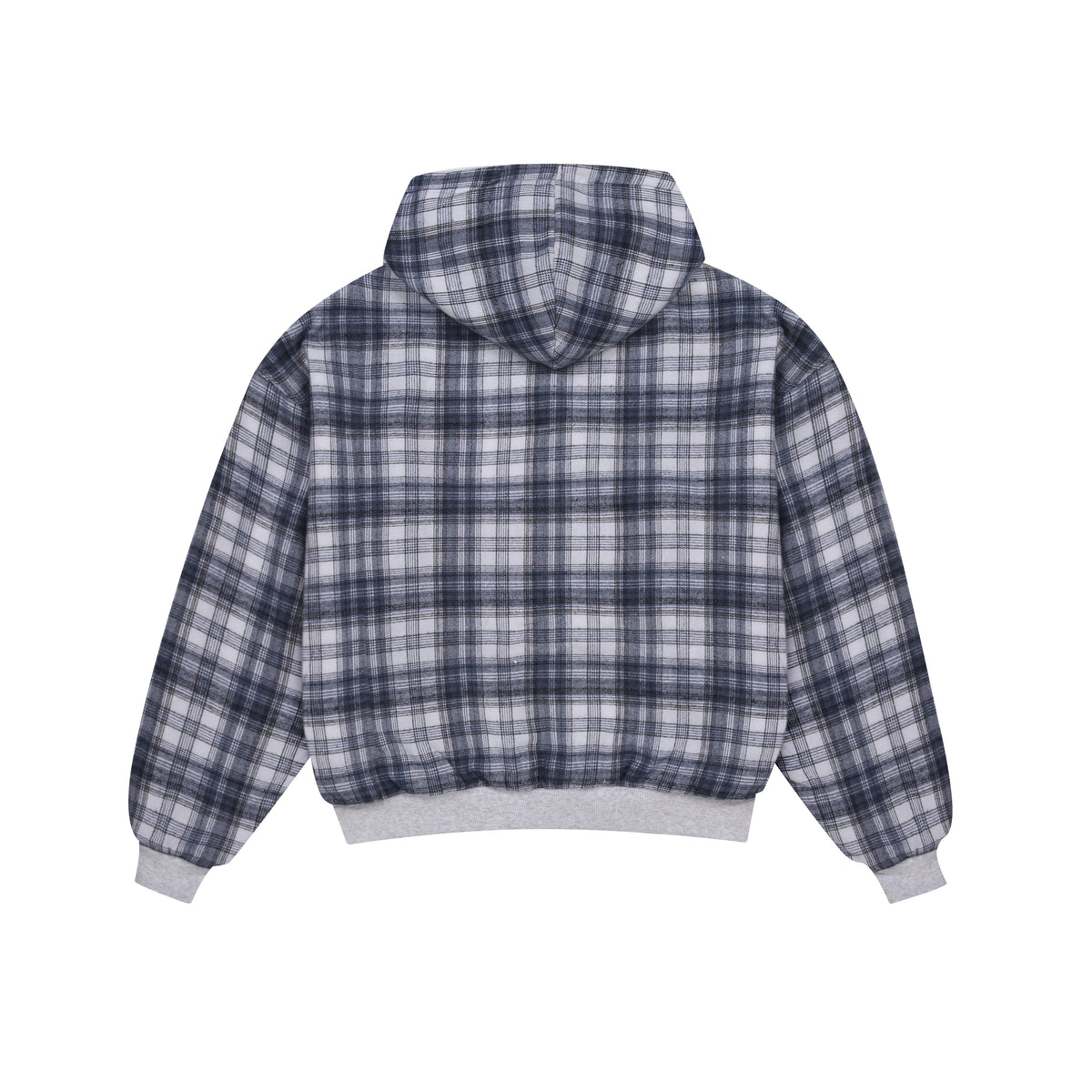 Felpa con cappuccio e zip reversibile a quadri V2（Grigio chiaro/Blu）