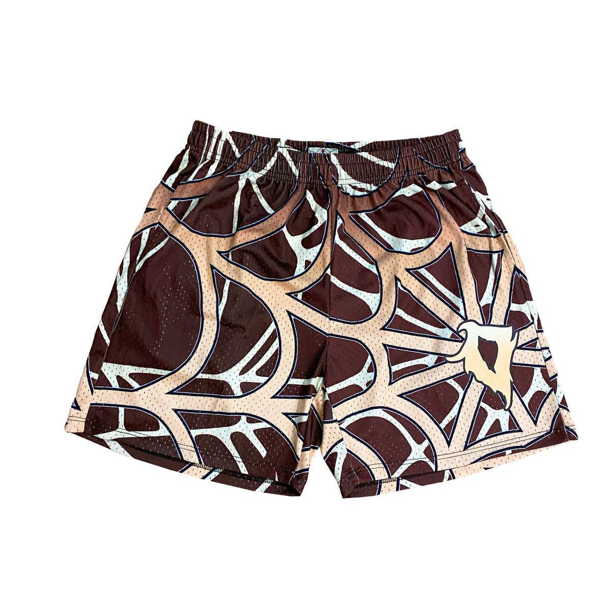 Casual meshshort van mesh met spinnenwebprint