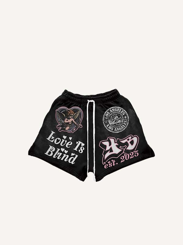 Shorts mit Kordelzug, Engel-, Herz- und Buchstaben-Print