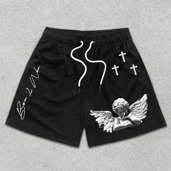 Angel Cross Print Mesh Shorts