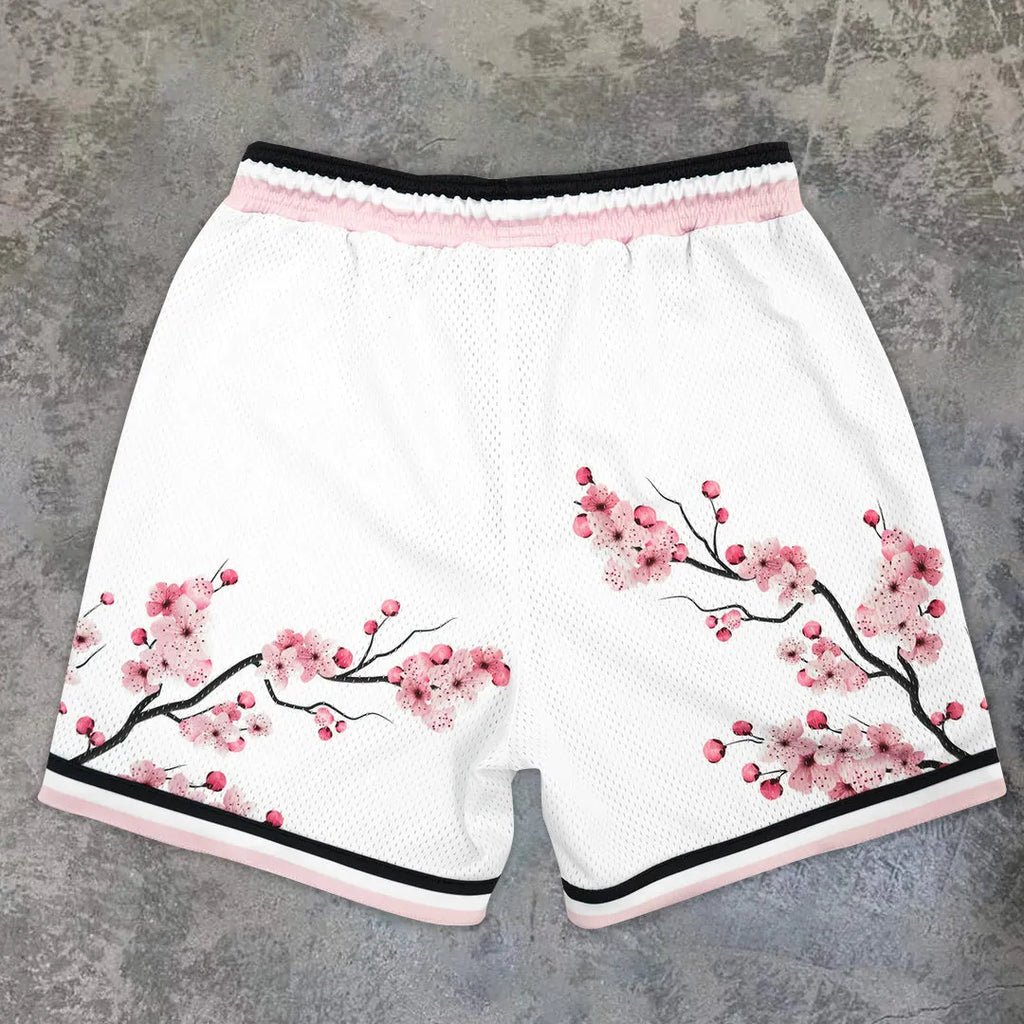 Pantaloncini sportivi larghi in rete, casual, con fiore artistico alla moda