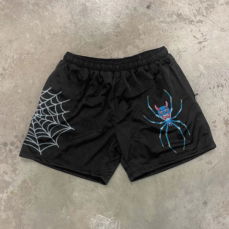 Zwarte meshshort met spinnenprint