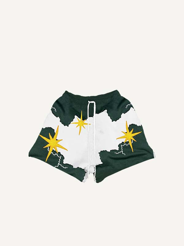 Colorblock Graphic Faux Decal Print Drawstring Waist Shorts