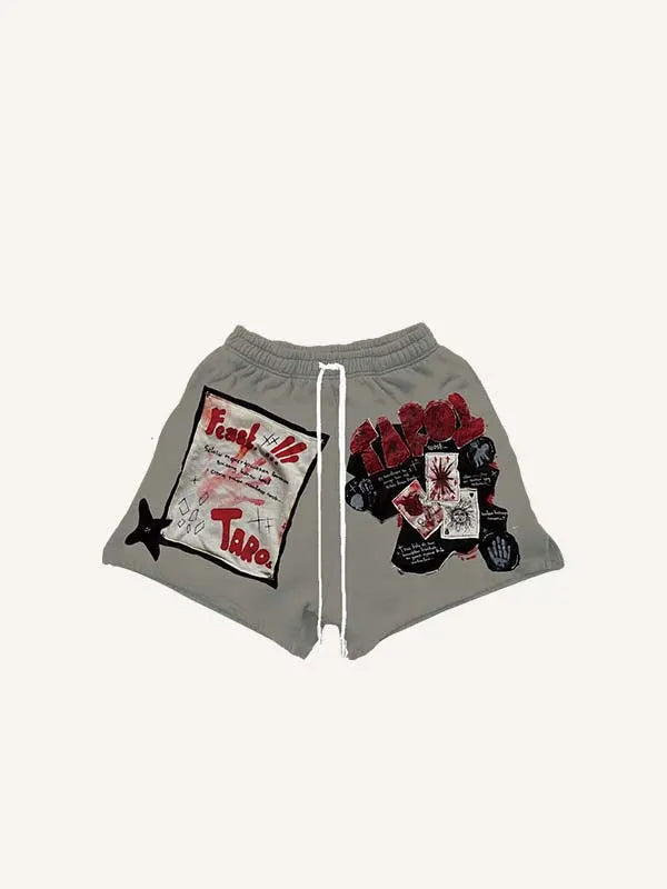 Shorts à cordon de serrage avec imprimé décalcomanie soleil, lettre et graphique