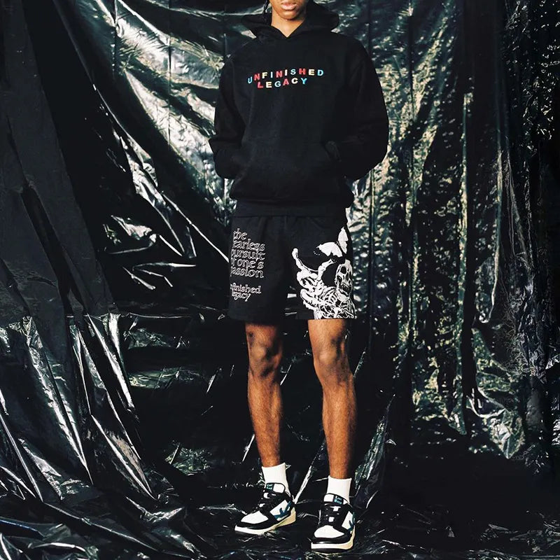 Men's Skull Butterfly Print Mesh Shorts