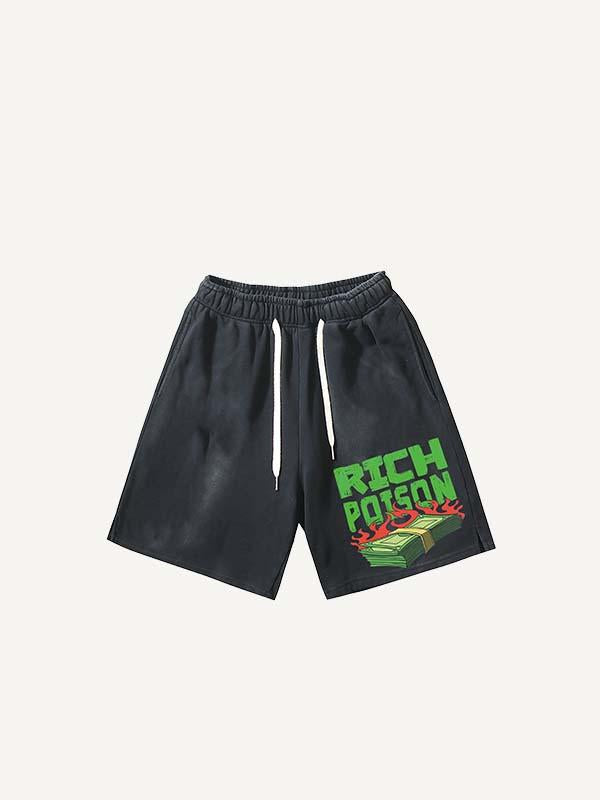 Shorts mit Kordelzug, Geld- und Buchstaben-Print