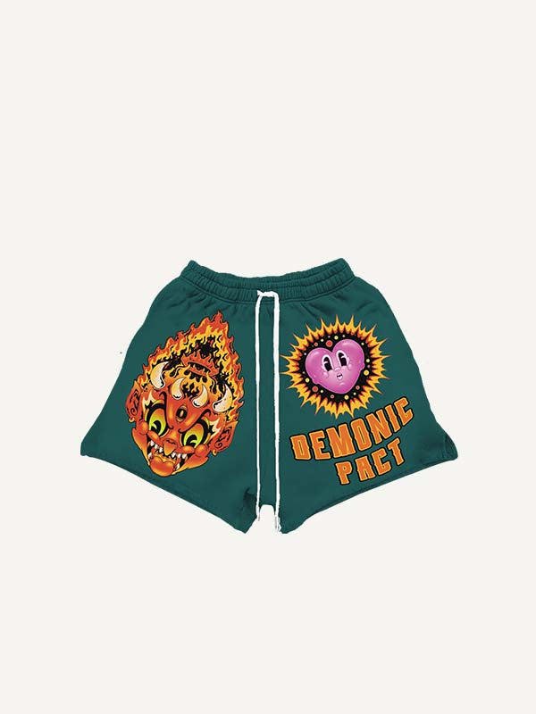 Shorts mit Kordelzug, kleinem Teufel-, bösem Mond-, Sonnen-, Herz-, Tier- und Grafik-Print