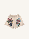 Shorts mit Kordelzug, Kreuz-, Augen-, Blumen- und Schwert- sowie Buchstaben-Print