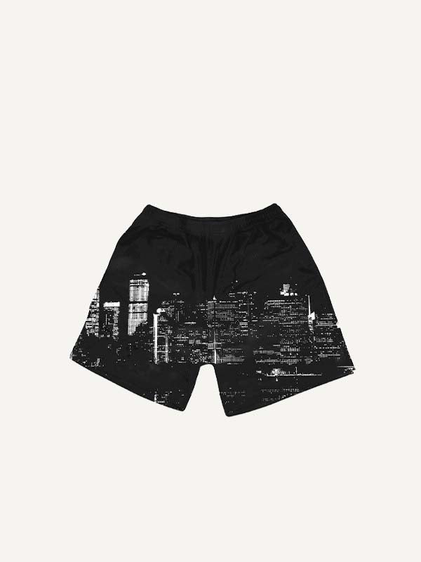 City&Statue Of Liberty Print Drawstring Waist Shorts