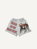 Shorts mit Kordelzug, Figure&Wing&Letter-Print