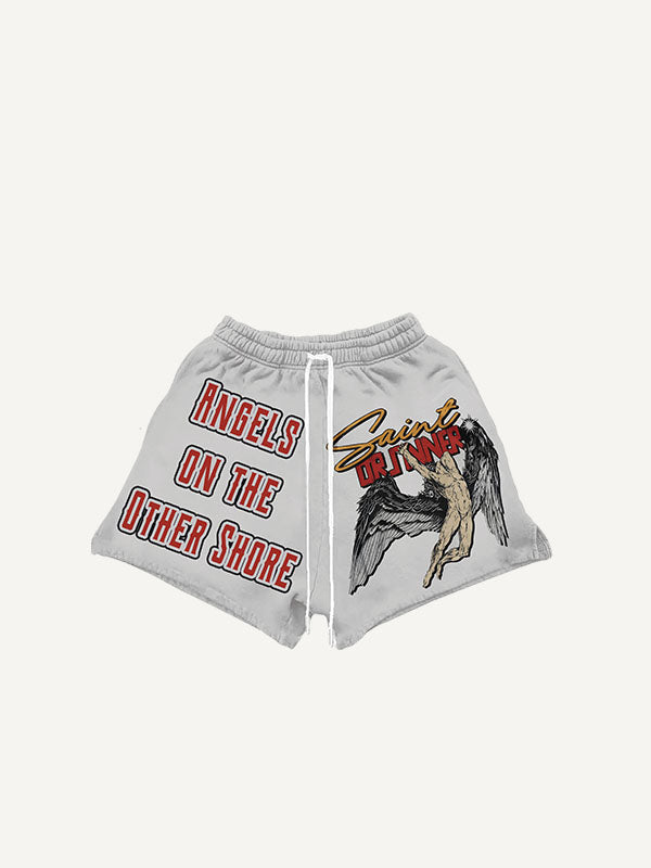 Shorts mit Kordelzug, Figure&Wing&Letter-Print