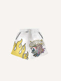 Figure&Fire&Eyeball&Wing&Letter Print Drawstring Waist Shorts