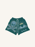 Skeleton&Crown&Wing&Star&Letter Faux Decal Print Drawstring Waist Shorts