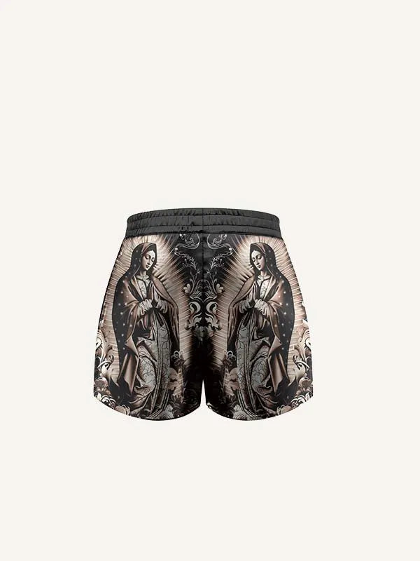 Pantaloncini con stampa floreale di Maria e preghiera, vita con coulisse