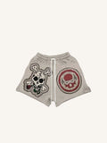Skeleton&Floral&Letter Faux Decal Print Drawstring Waist Shorts