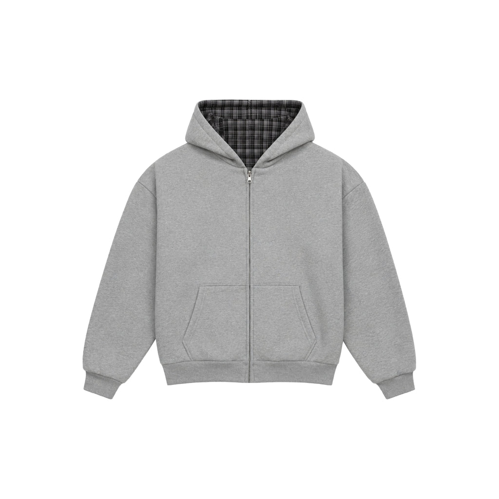 Sweat à capuche zippé réversible à carreaux V2 (gris foncé/anthracite)