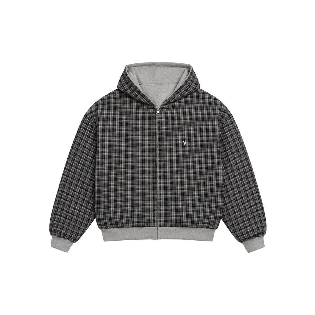Sweat à capuche zippé réversible à carreaux V2 (gris foncé/anthracite)