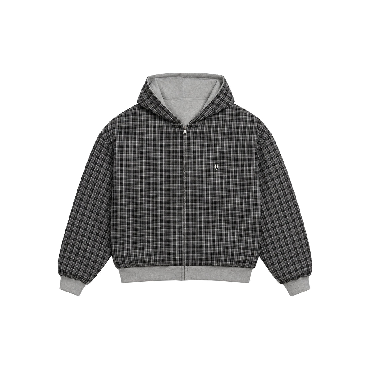 Reversible Plaid Zip-Hoodie V2 (Dark Grey/Charcoal )