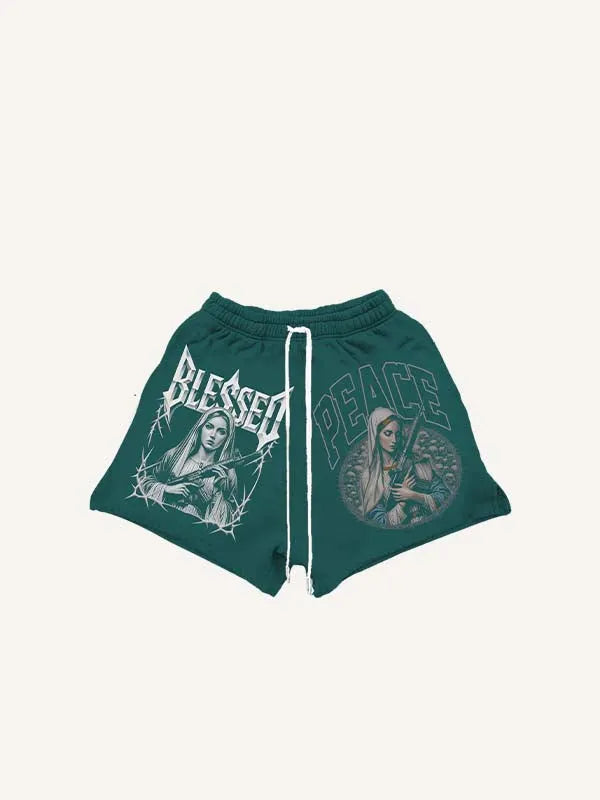 Krótkie spodenki ze sznurkiem w pasie i nadrukiem Mary&Pistolet&Litery&Grafika