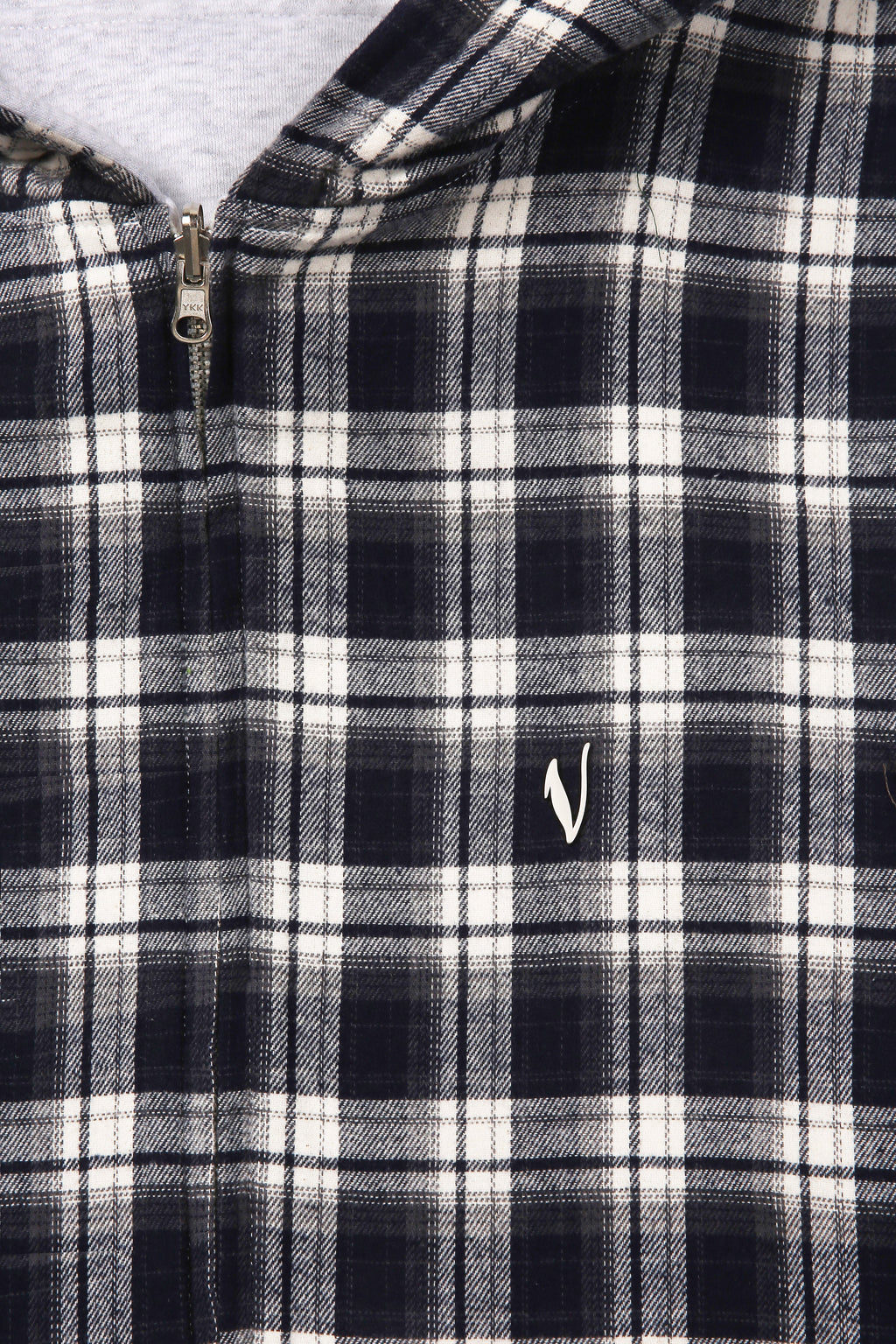 Sweat à capuche zippé réversible à carreaux V2 (Gris clair / Bleu marine délavé)